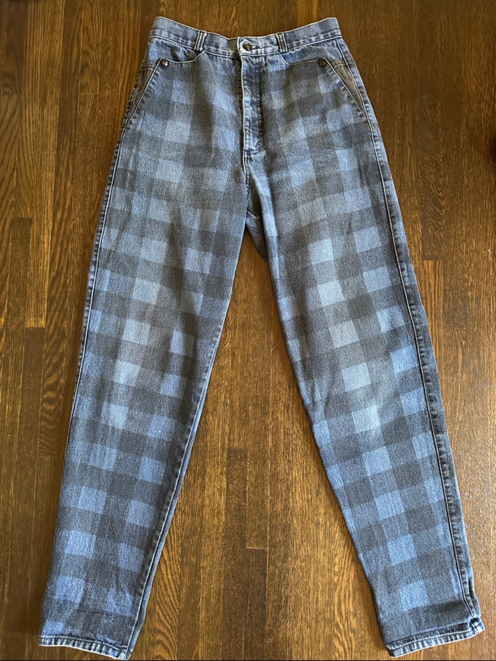 Vintage Women's High-Rise Blue Plaid Jeans Waist 29”